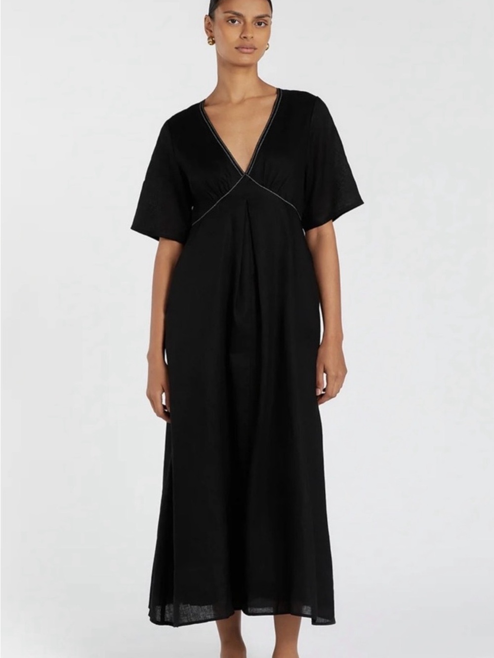 DISSH Rhodes Black Linen Midi Dress
